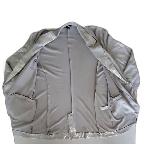 Festive Soft Metallic Silver Faux Suede Longline Blazer Sz XL Holiday Party Glam - Picture 5 of 9